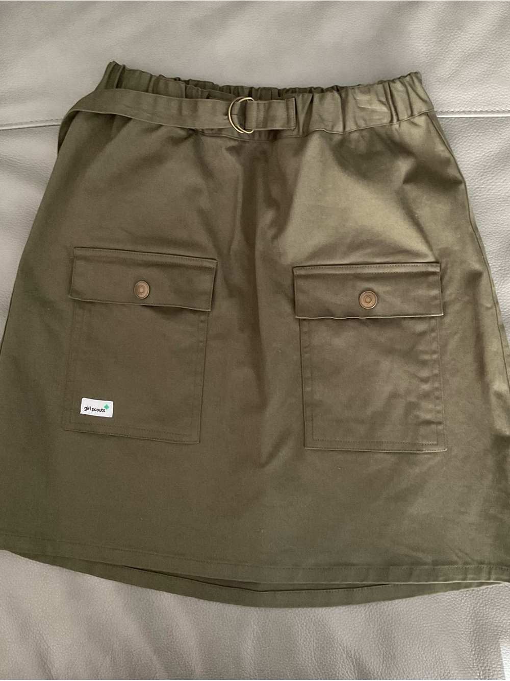 D-Ring Belted Olive Mini Skirt with Utility Pockets